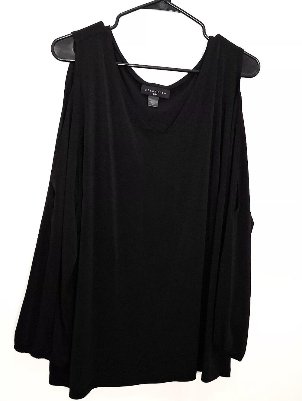 ATTENTION Black Cold-Shoulder Long Sleeve Tee Size 2X Fit 3X